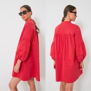 NWT Pomander Place Red Chelsea Puff Sleeve Poplin Mini Dress with Pockets